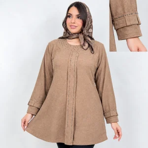 تونیک زنانه یقه گرد پیلدار نگین دار-عکس1