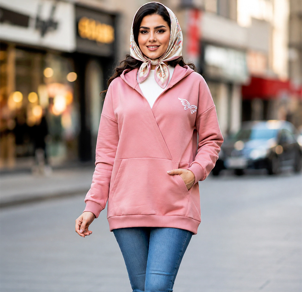هودی زنانه کلاه دار مدل چپ و راست- عکس1